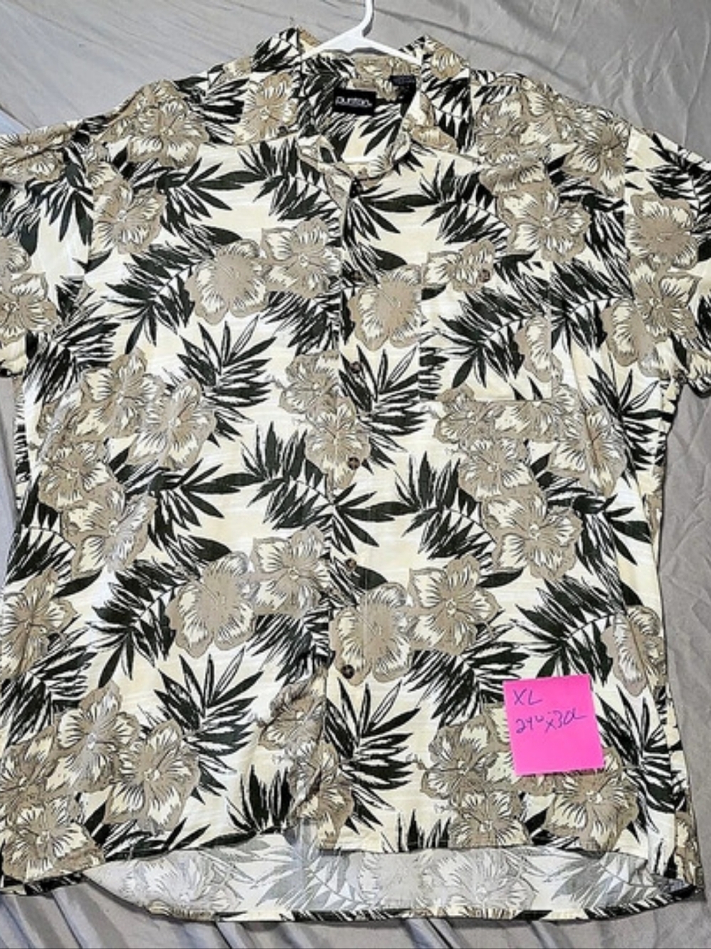 puritan Floral Short Sleeve Shirt in Green & Cream Size XL